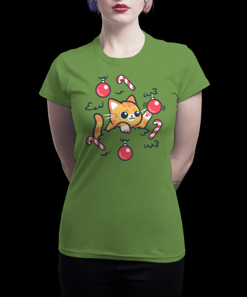 Cat on the Christmas tree